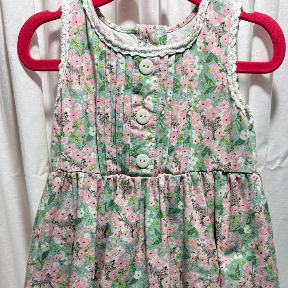 Sweet Honey Girls Floral Pink & Green Sleeveless Dress
